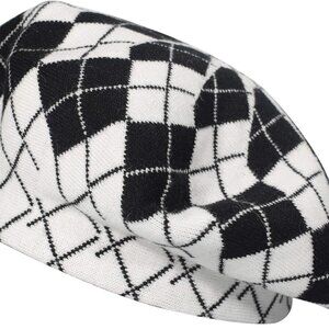 Womens French Beret Hat Reversible Knitted Thickened Warm Cap for Ladies Girls